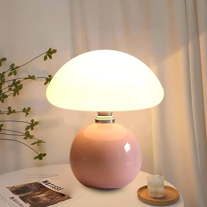 Mushroom Lamp for Bedroom Living Room,Mushroom Table Lamps for Bedside Night Stands,3 Color Temperature Desk Small Table Lamp,Cute Mini Modern Night Light Lamp,Unique Home Decoration(Pink)