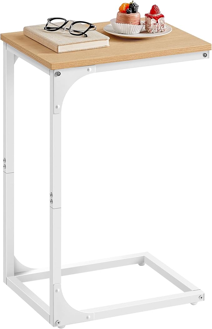 VASAGLE C-Shaped End Table, Small Side Table for Couch, Sofa Table with Metal Frame for Living Room, Bedroom, Bedside, Almond Yellow and Cloud White