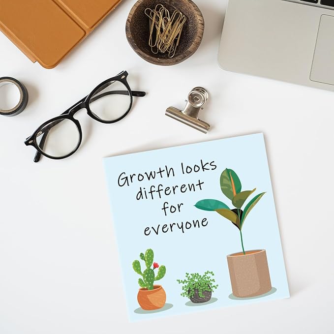 LVQHI Inspirational Wood Block Sign,Growth Looks Different for Everyone Plant Motivational Wooden Block Sign for Home Bedroom Office Desk Table Decor,Inspirational Cheer Up Gift for Coworker Blue-2
