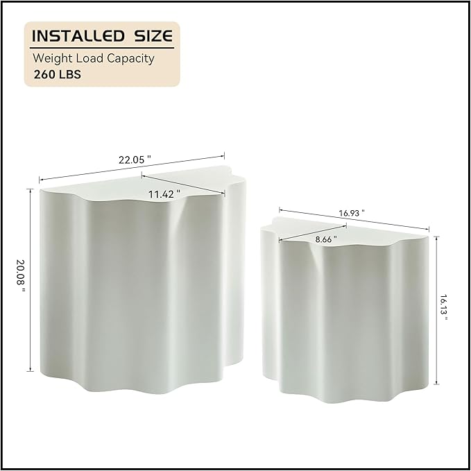 WILLIAMSPACE Nesting Coffee Table Set of 2 for Living Room, Modern Circle Center Table with Wavy Edges Design, Accent End Side Table for Small Space, No Need Assembly (Fiberglass, 22.05"+16.93")