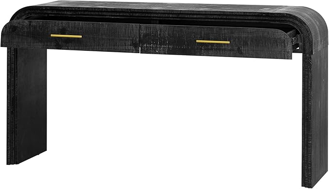 kevinplus 59'' Retro Console Table Sofa Table Entryway Table with Drawer Storage, Modern Mid-Century Retro Wood Console Sofa Table for Living Room Bedroom Hallway, Adjustable Foot Pad, Antique Black