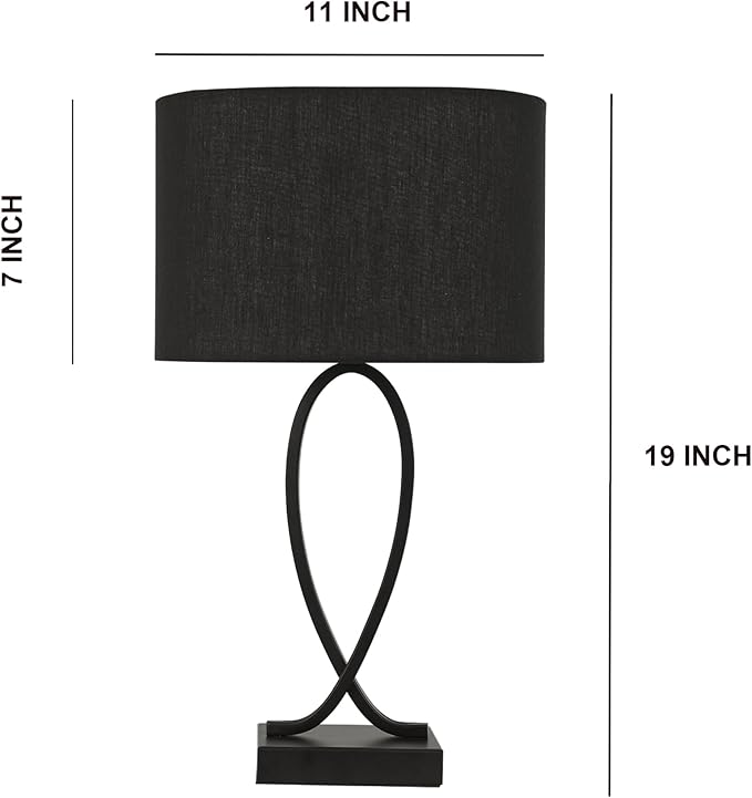 Modern Eye Protection Bedside Table Lamp, 11 x 7 x 19 Inch Farmhouse Table Lamps, Black Metal Base Table Lamp for Bedrooms and Office (Black Fabric Lampshade)