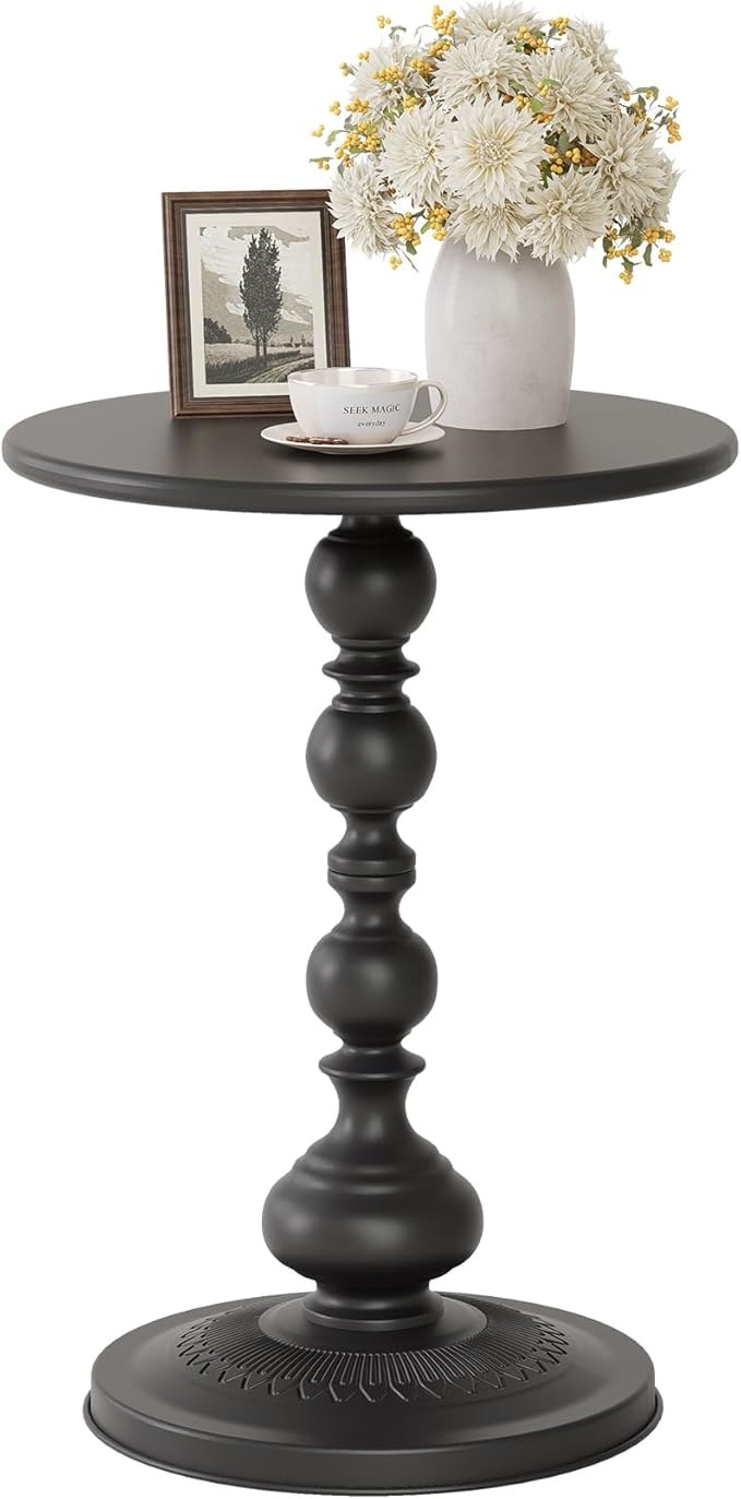 Metal Round Side Table, Small Drink Table for Small Spaces, Matte Modern Accent End Tables Coffee Tables, Pedestal Tables for Living Room, Bedroom, Corners, and Office, 21'' Height (Black)