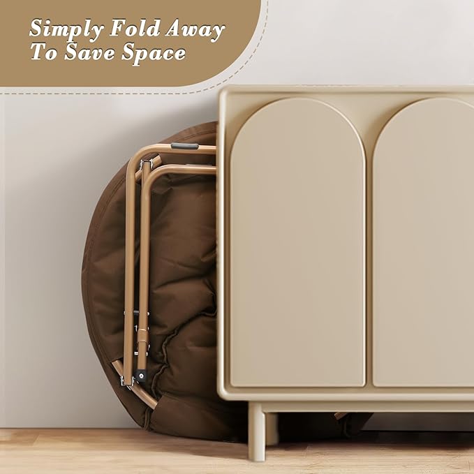 Athena Collection Modern Brown Faux Fur Velvet Saucer Foldable Round Cozy Accent Chair with Ottoman, 300lbs Weight Capacity, Perfect for Bedroom, Living Room, Outdoor Use