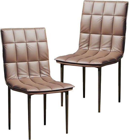 Dining Chairs Set of 2, PU Leather Upholstered Office Chair with Metal Legs, Modern Accent Chairs, Parsons Chairs for Kitchen, Dining Room, Restaurant, Cafe, Bedroom, Office, Balcony, Courtyard