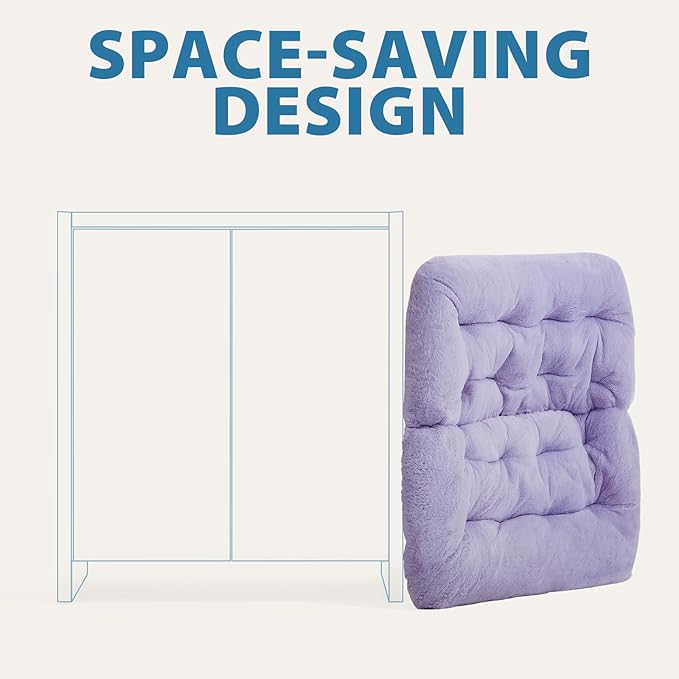 OAKHAM Comfy Chair for Adults, Soft Faux Fur Folding Lounge for Bedroom Living Room Dorm Rooms Flexible Reading Chair for Teens Kids, X-Large Foldable (Faux Fur-Lavender)