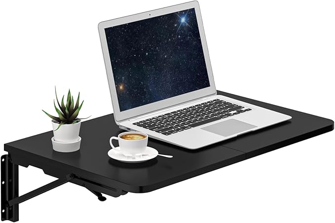 TEAMIX Wall Mounted Folding Table, Black Floating Desk for Small Spaces Laundry Shelf with Heavy Duty Brackets Floating Desk for Garage, Utility Room, Kitchen, Laundry Room