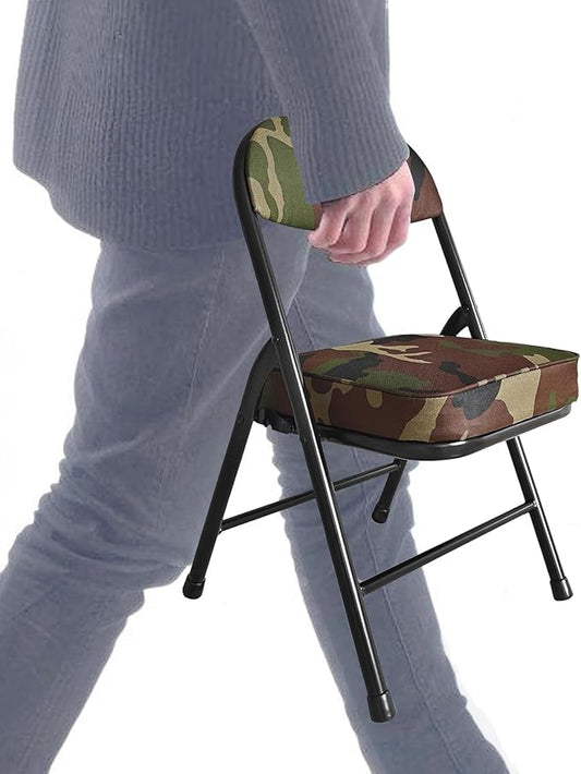 Mini Padded Folding Chairs, Garage Stool, Portable Camping Chair with Cushion, Lightweight Lawn Chair, for Outdoor Sports Events, Patio, Fishing, Hiking, Hunting, Picnic, Beach (Camo Green)