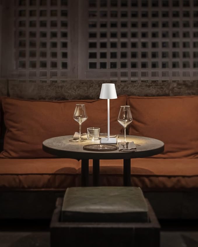 KDG 2 Pack Cordless Table Lamp, Portable LED Desk Lamp, 5000mAh Battery Operated, 3 Color Stepless Dimming Up, for Restaurant/Bedroom/Bars/Outdoor Party/Camping/Coffee Shop Night Light(White)