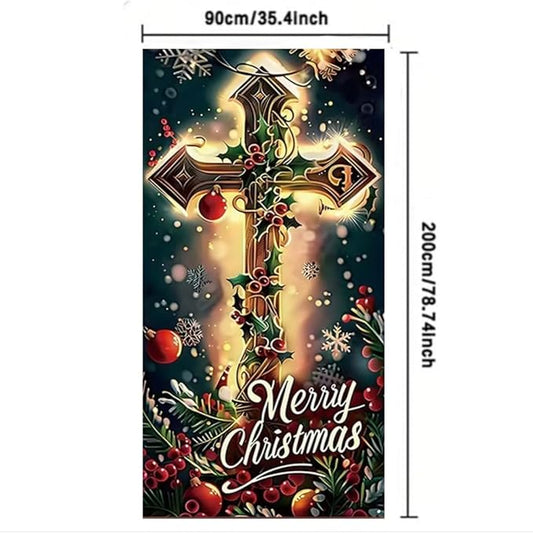 Christmas Front Door Cover 2025, 36x80 Inch,for Outdoor Washable High Elastic Fabric Waterproof,Front Door Cover, Holiday Decor for Home, Indoor Outdoor Party Decoration