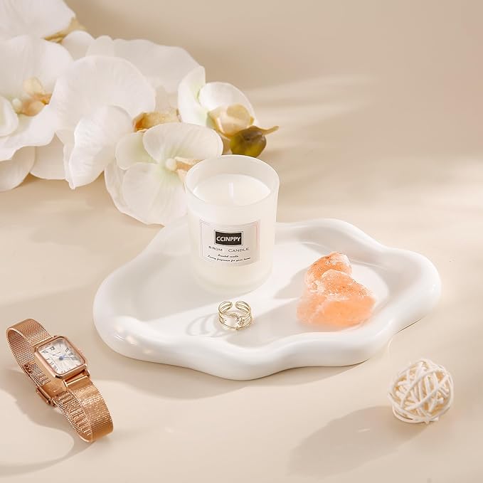 Ceramic Jewelry Tray Trinket Dish, Decorative Cloud Vanity Key Tray for Women, Ring Holder Dish, Cute Jewelry Plate Bowl Room Decor Aesthetic, White, Medium