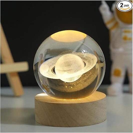3D Crystal Ball Night Light Mood Lighting Cozy Comfort Gifts Home Decor lamp for Bedroom Space Lamps Happy Cozy Comfort Gifts (Saturn)