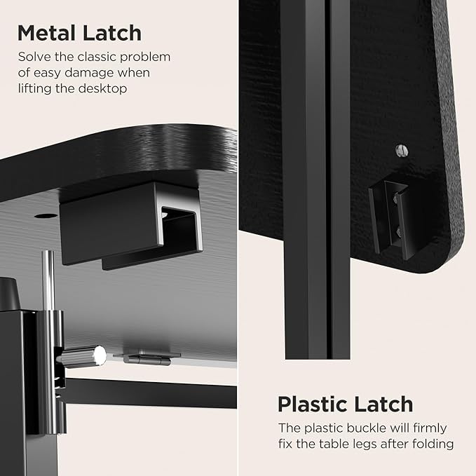 Folding Desk, 31.5" Small Desk for Bedroom, Space Saving Foldable Computer Desk for Home Office, Easy Assembly, Black