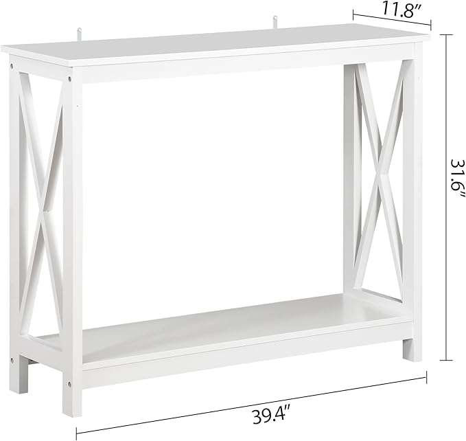 ZenStyle Sofa Side Console Table with 2 Storage Shelves Narrow Accent Table for Entryway/Hallway/Living Room, 39.3in L x 11.8in W x 31.6in H (White, 39.3 inch)