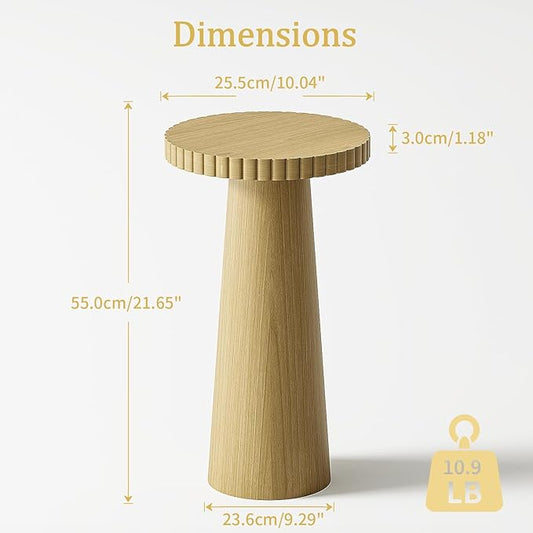 Small Side Table, Wood End Table with Fluted Pedestal Base, Round Drink Table for Small Spaces, Modern Accent Table for Living Room, Bedroom or Sofa Side (1, Oak)