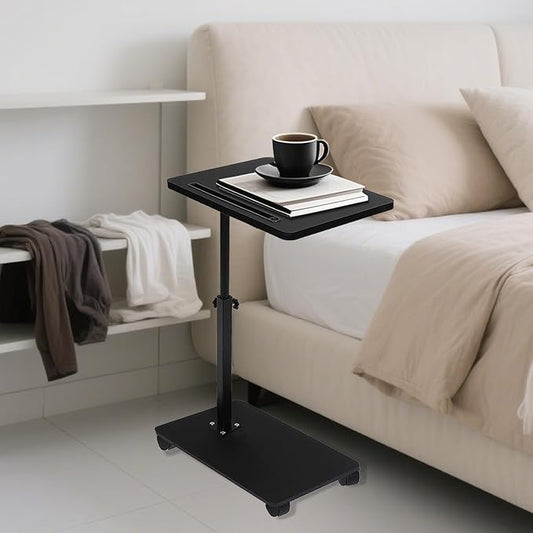 Gets Adjustable Height Sofa Tray Table for Couch,360°Swivel TV Tray with Phone & Tablet Slot for Small Spaces,C Table End Table with Wheels for Eating, Livingroom, Bedroom, Sofa-Black