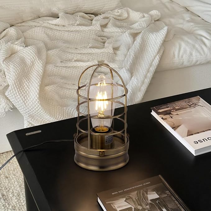 Cerdeco Small Retro Bronze Vintage Table Lamp,Industrial Desktop Lamp for Bedside,Bar,Cafe,Bedroom,livingRoom,(Bulb Not Included)