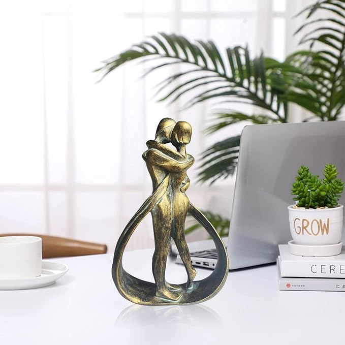 Resin Couple Modern Sculptures Home Decor Romantic Gift for Weddings Valentine's Day and Anniversaries Decoration Figurine for Girlfriend, Bridal Shower, Engagement (Bronze)