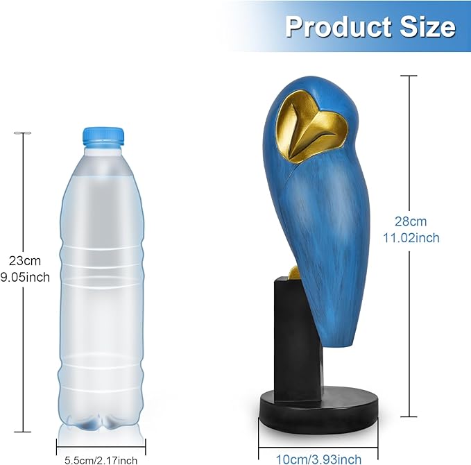 Owl Statue for Home Decor Accents, mid Century Modern Decor, Vintage Owl Figurines Gifts for Birds Lover, Handmade Vintage Sculptures for Living Room, Home, Office (Blue)