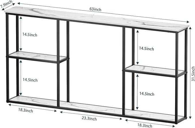 WOHOMO Console Table,Small Modern Entryway Table for Entry,3-Tier Long Sofa Table Behind Couch for Living Room,Entrance,White Marble(63 inch)