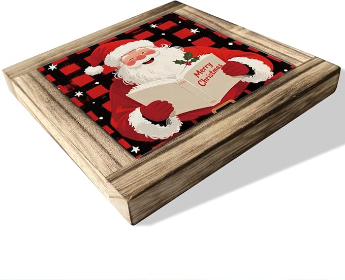 Merry Christmas Wood Sign, Santa Wooden Box Sign Decor, Wood Plaques Desk Decor, Shelf Decoration, Happy Christmas Vibe Decoration for Home Office Cafe Bar Club, Merry Xmas Gift