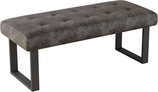 JIEXI 45.3'' Upholstered Quality Cloth Fabrics Bench with Metal Leg, Button Tufted Design Footstool, Waiting Bedroom Room Reception Bench, Office Chair, for Entryway and Kitchen