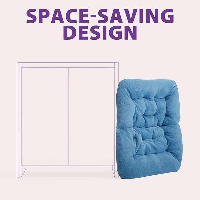 OAKHAM Comfy Chair for Adults, Soft Faux Fur Folding Lounge for Bedroom Living Room Dorm Rooms Flexible Reading Chair for Teens Kids, X-Large Foldable (Ottoman-Blue)