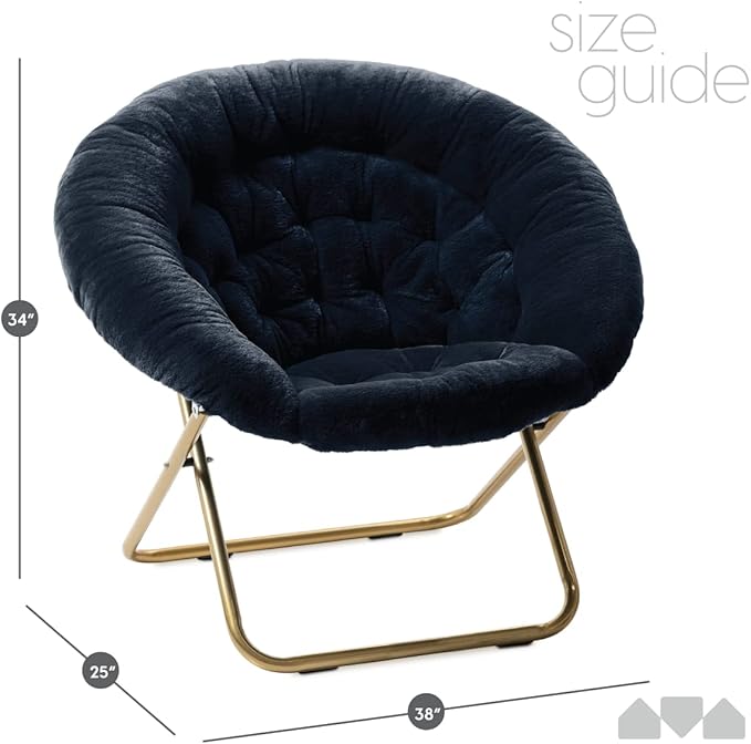Milliard Saucer Chair For Adults, Teens & Kids, Navy Blue, Faux Fur XL Circle Chair for Bedroom, Dorm & Gaming, Foldable Comfy Accent Seat for Small Spaces, Folding Moon / Mushroom / Round Style