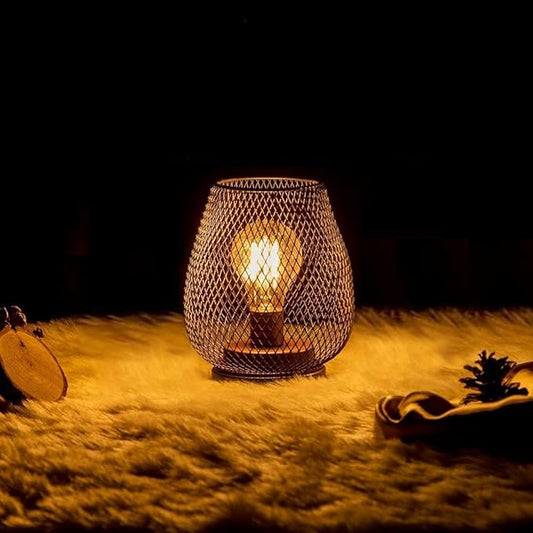 NEEDOMO Battery Operated Lamp Table Powered Lantern, Set of 4 Metal Cage Cordless Lamps with LED Bulb, Vintage Decorative Outdoor Lantern for Weddings, Parties, Patio, Events for Indoor Shelf Decor