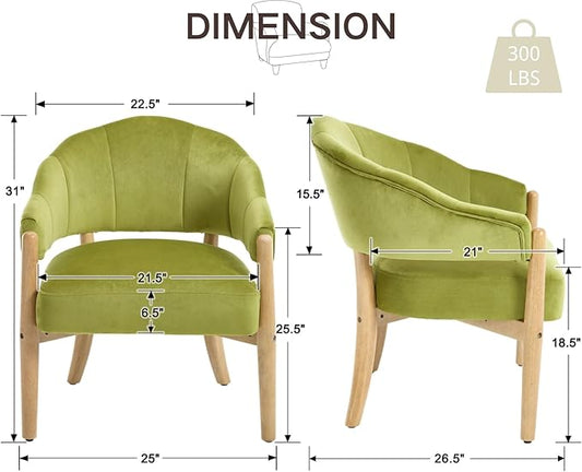 CIMOTA Green Accent Chair Modern Velvet Barrel Chair Upholstered Armchair with Wood Legs Comfy Reading Chair Side Chair for Living Room/Bedroom/Makeup