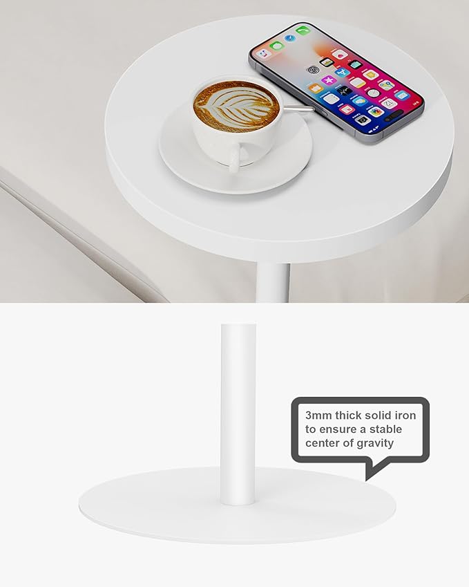 TUTOTAK Tall Round Side Table, Small End Table, Beside Table, Drink Table, Pedestal Side Table, livingroom, White TB01BW065