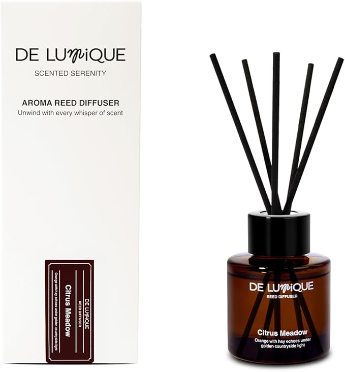 Luxury Reed Diffuser – Citrus Meadow Scent with Orange, Lemon, Thyme & Hay – Long-Lasting Diffusers for Home, Premium Essential Oils for Bedroom, Bathroom & Office