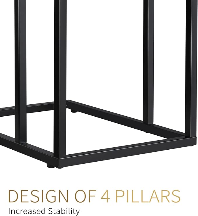 C Shaped Side Table Set of 2, Skinny Sofa Table for Sofa and Bed, Couch Tables That Slide Under, Small End Tables for Living Room, Bedroom or Small Spaces, Black