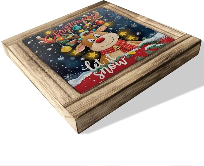 Christmas Wood Sign, Let It Snow Sign, Winter Christmas Decoration, Decorative Wooden Box Plaque, Deer Decor, Farmhouse Home Office Indoor Decor, Merry Xmas Gift for Women Men