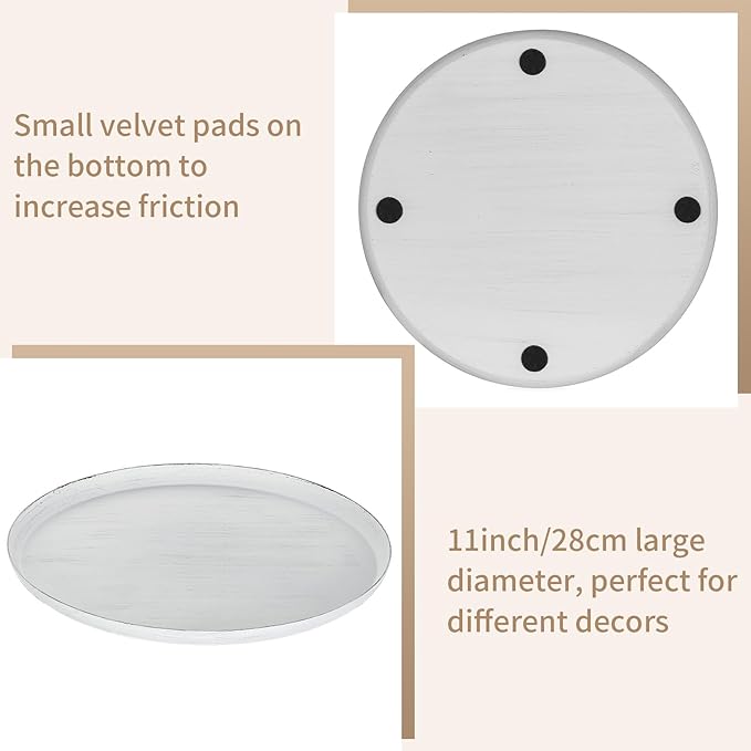 Sziqiqi Farmhouse Candle Tray Holder: 11 inch Large Distressed White Tray for Pillar Candles Tealights - Round Decorative Tray for Coffee Table Dining Table Bathroom