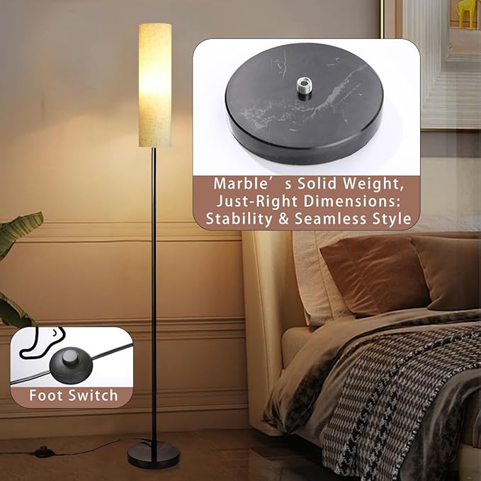 Floor Lamp for Living Room, Lamp with 3 Color Lampshades, Remote Standing Lamp for Bedroom, Office, Room décor(Bulb Included) (Linen)
