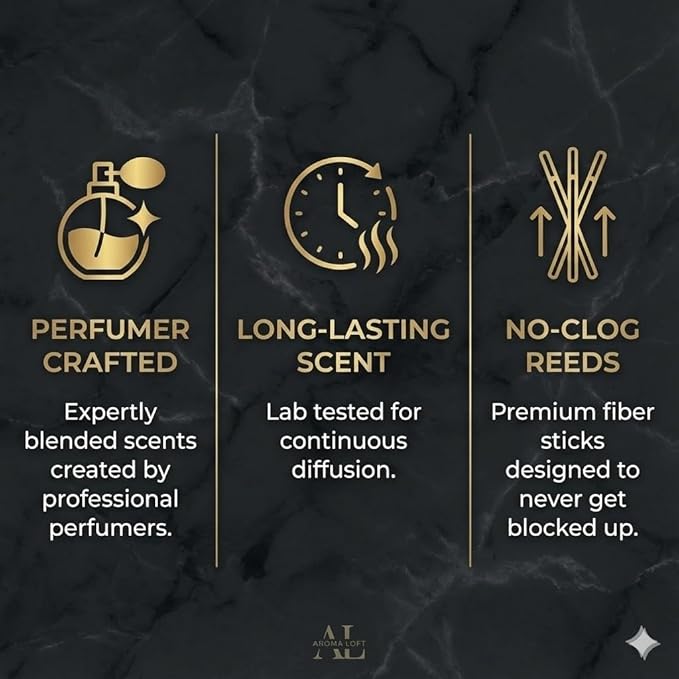 Fresh Linen- Reed Diffuser Set - Scent Sticks - Non-Toxic- Bathroom Diffuser - with 5oz Oil - Black Reed Diffusers for Home & Office - Elegant Scented Sticks for Desk