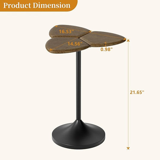 Aoligrace Clover Side Table, Solid Wood End Table, Unique Accent Side Table for Small Spaces, Wooden Small Coffee Table for Couch, Living Room, Bedroom Dec(Walnut)