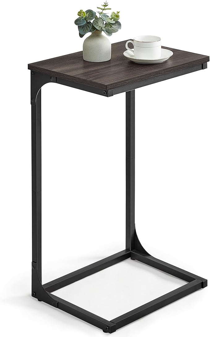 VASAGLE C-Shaped End Table, Side Table for Sofa, Couch Table with Metal Frame, Small TV Tray Table for Living Room, Bedroom, Chestnut Brown and Black