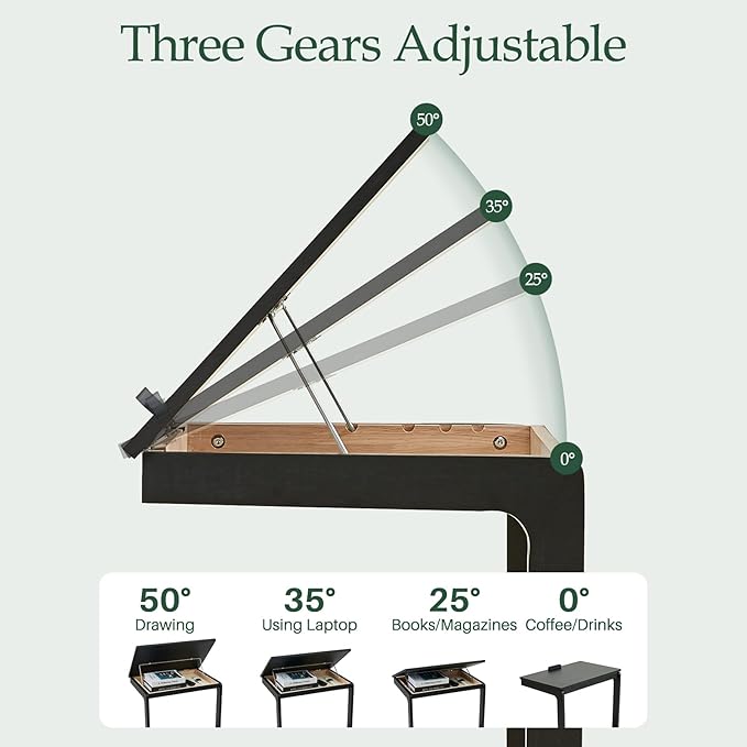 C Shaped Rolling End Table with Wheels - Solid Wood Side Table for Couch, Wooden Modern Tv Tray Bedside Tables for Sofa Armchair Living Room Bedroom, Black, 15.4 in x 23.6 in x 24.8 in