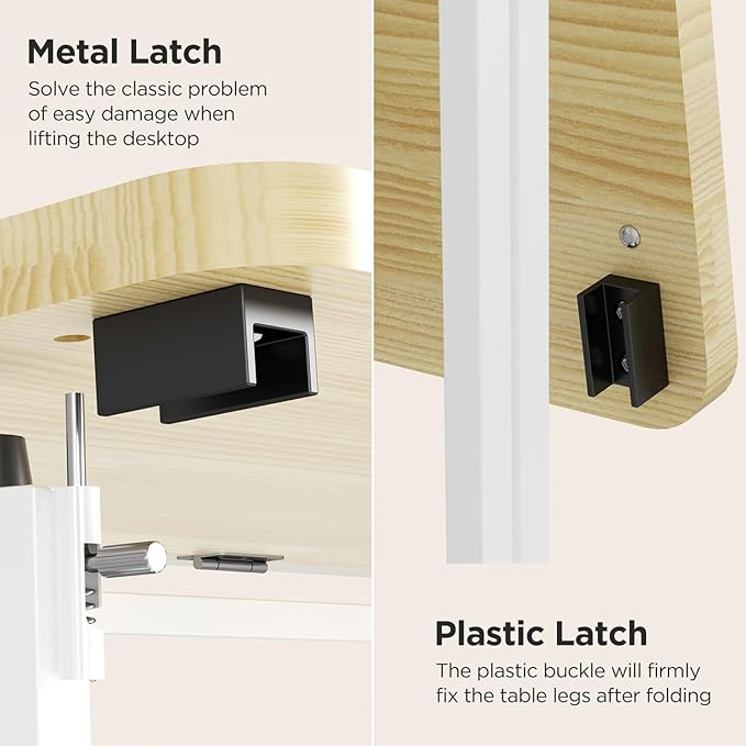 Mini Desk, 31.5" Small Desk for Bedroom with Power Outlet, Foldable Desks for Small Spaces & Home Office, Easy Assembly, Beige Floor Patten