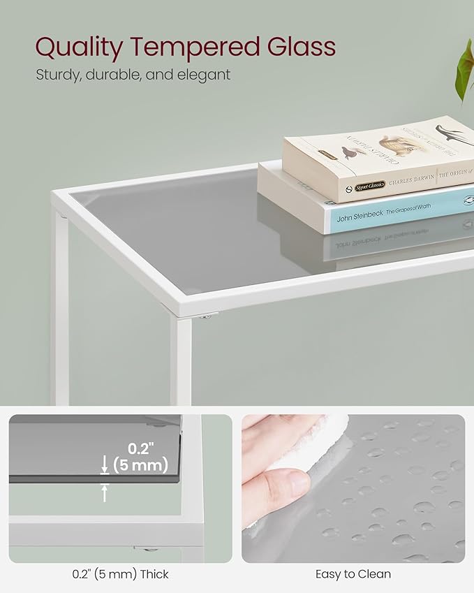 VASAGLE Entryway Table, Console Table, Tempered Glass Tabletop, Modern Sofa Table, Easy Assembly, with Adjustable Feet, for Living Room, Entryway, Pearl White and Slate Gray ULGT026W01