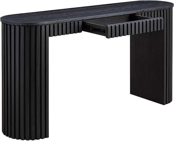 kevinplus 59.05'' Modern Console Table Sofa Table with Drawer Storage for Entryway Living Room, Sturdy Construction, Curved Style, Black