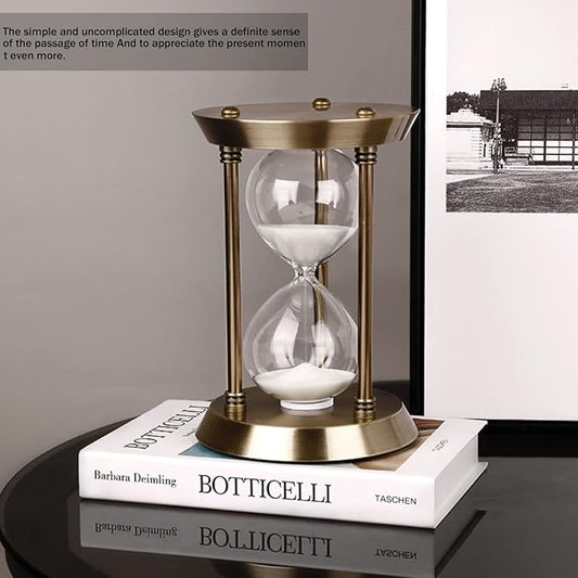 Embossed White Sand Metal Glass Hourglass - 15 Min Timer for Vintage & Office Decor, Kitchen & Wedding Gifts