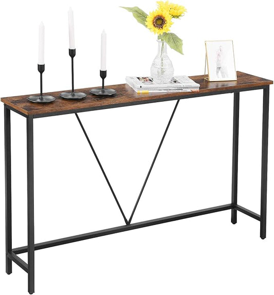 VASAGLE Console Sofa Table, Narrow Entryway Table, for Living Room, Bedroom, Easy Assembly, Rustic Brown and Ink Black ULNT020B01