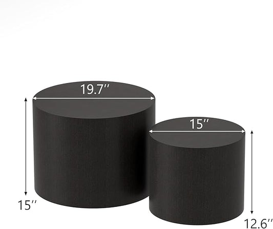 Nesting Coffee Table Set of 2, Round Wood Black Coffee Tables Modern Circle Coffee Tables Side End Table for Small Spaces Living Room, Bedroom, Balcony, Office