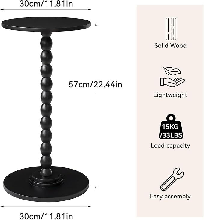 Round Side Table, Solid Wood Drink Table, Modern Minimalist Bedside Table, Living Room Sofa End Table, Bedroom Small Corner Table for Small Spaces Black YD-RST001B