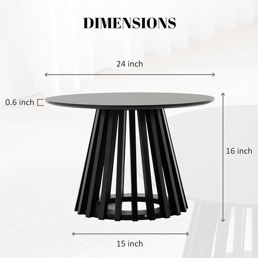 HEAH-YO Round Coffee Table, Circle End Table with Pedestal Base, 24 Inch Modern Side Table for Living Room Home Small Space Office, Black