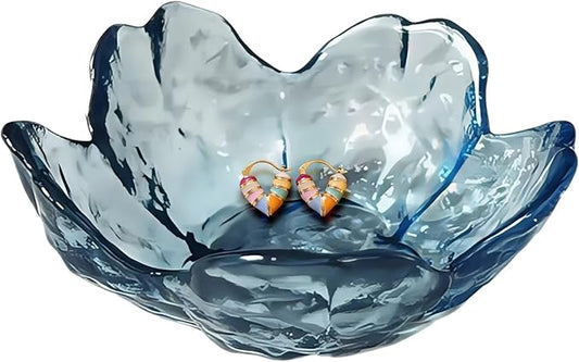 Blue Crystal Flower Jewelry Ring Dish, Clear Trinket Bowl, Cute Nightstand Decor Ring Holder for Women, Home Decor Gifts for Women, Wedding, Birthday, Mother's Day