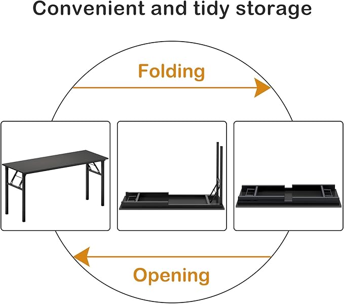 Need Folding Computer Desk, Large 60 inches Folding Table for Home Office, No Install Needed Foldable Writing Table Desk, Black